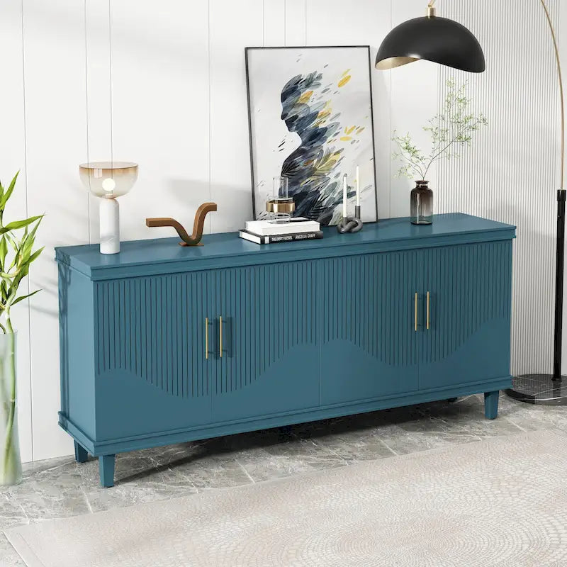 Credenza a 4 ante Verde Oliva in Legno Massello e MDF con Capacità di 150 kg