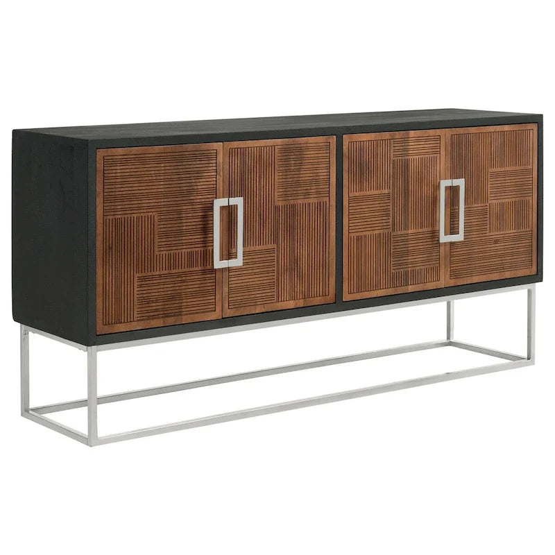 Credenza in legno di mango da 67 pollici con finitura noce e struttura in ferro a staffa
