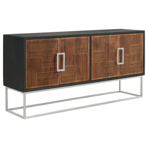 Sideboard tal-injam tal-mango ta’ 67-Inch b’finitura tal-ġewż u qafas tal-ħadid stil bracket