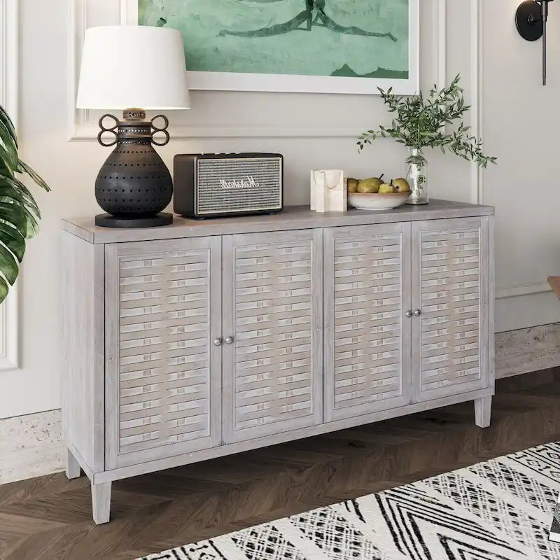 Credenza/Madia in Legno a 4 Ante con Motivo Intrecciato
