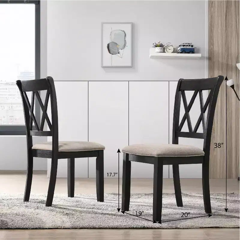 Roundhill Furniture Arroyo-eetset, eettafel met haarspeldpoten en 4 stoelen met kruisrugleuning, diepzwart, 5-delig