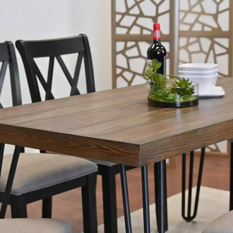 Roundhill Furniture Arroyo-eetset, eettafel met haarspeldpoten en 4 stoelen met kruisrugleuning, diepzwart, 5-delig