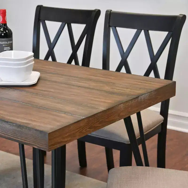 Roundhill Furniture Arroyo-eetset, eettafel met haarspeldpoten en 4 stoelen met kruisrugleuning, diepzwart, 5-delig
