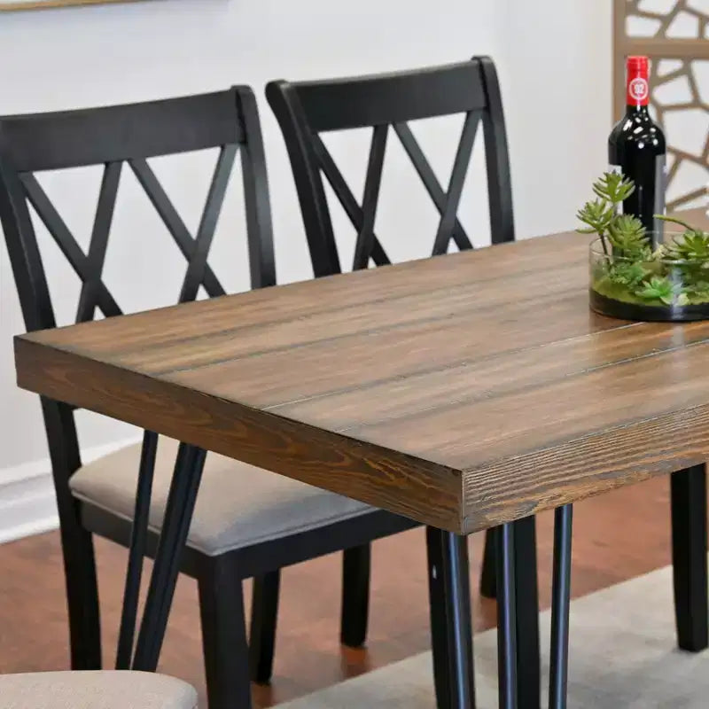 Roundhill Furniture Arroyo-eetset, eettafel met haarspeldpoten en 4 stoelen met kruisrugleuning, diepzwart, 5-delig