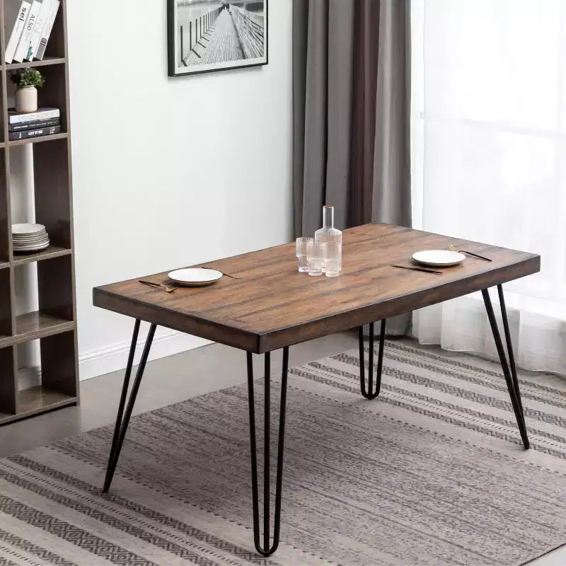 Roundhill Furniture Arroyo-eetset, eettafel met haarspeldpoten en 4 stoelen met kruisrugleuning, diepzwart, 5-delig