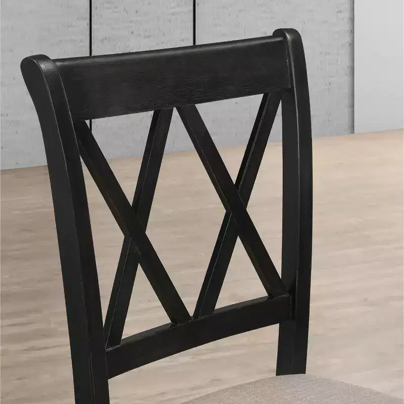 Roundhill Furniture Arroyo-eetset, eettafel met haarspeldpoten en 4 stoelen met kruisrugleuning, diepzwart, 5-delig