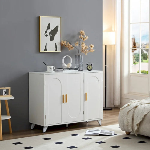 Credenza a 3 ante con design a onde e dettagli dorati