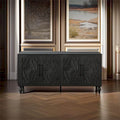 Credenza in MDF nero con ante a fiori intagliati e maniglie in metallo