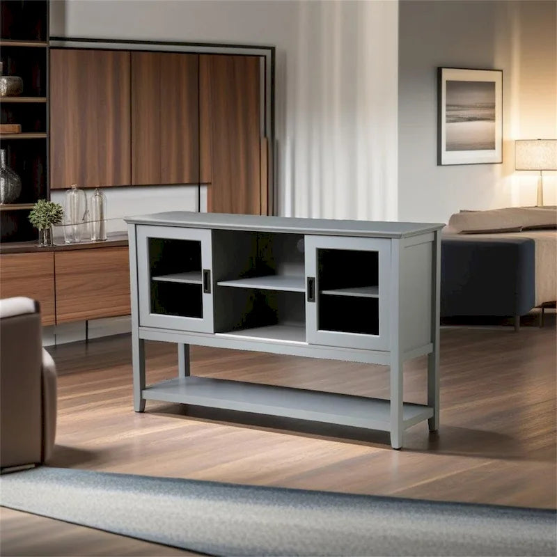Mobile credenza/tavolo da buffet in MDF con ante in vetro temperato e gestione cavi