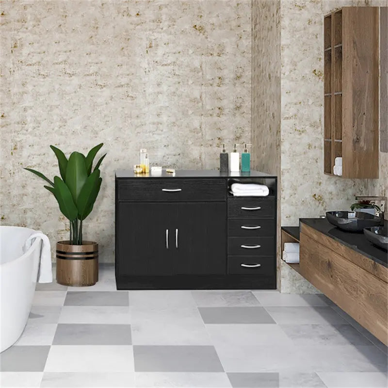 Mobile bagno nero con doppia anta e cinque cassetti