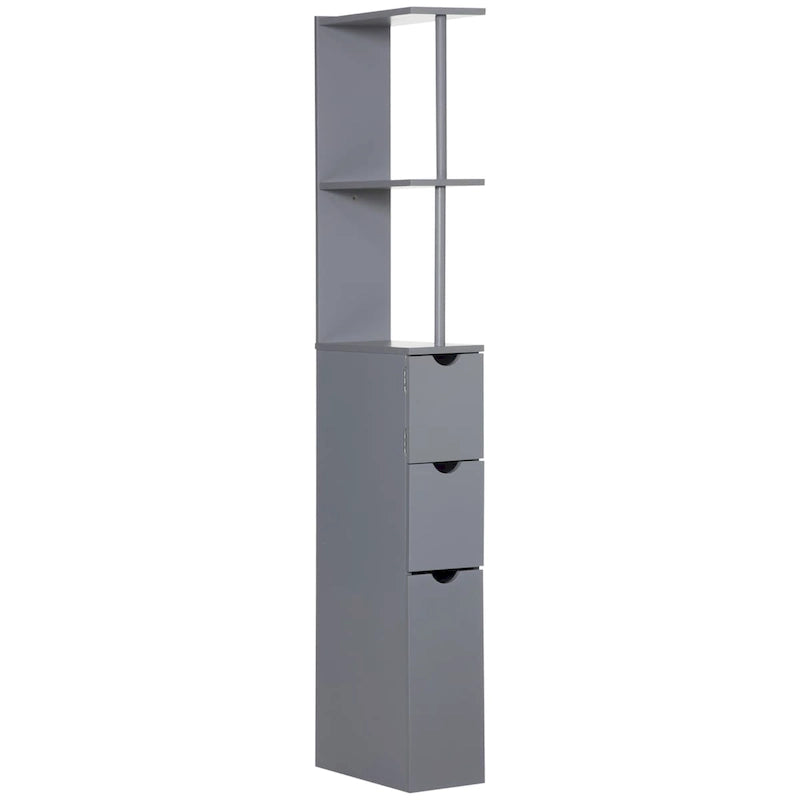 Mobiletto bagno a torre in lino autoportante con cassetti e ripiani aperti
