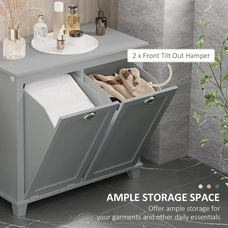 Mobile bagno in MDF con cesto portabiancheria a ribalta e design antiribaltamento
