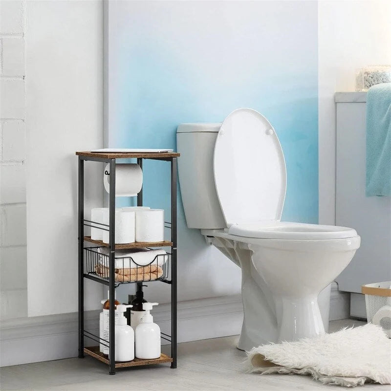 Mobiletto bagno da terra con cassetto e portarotolo