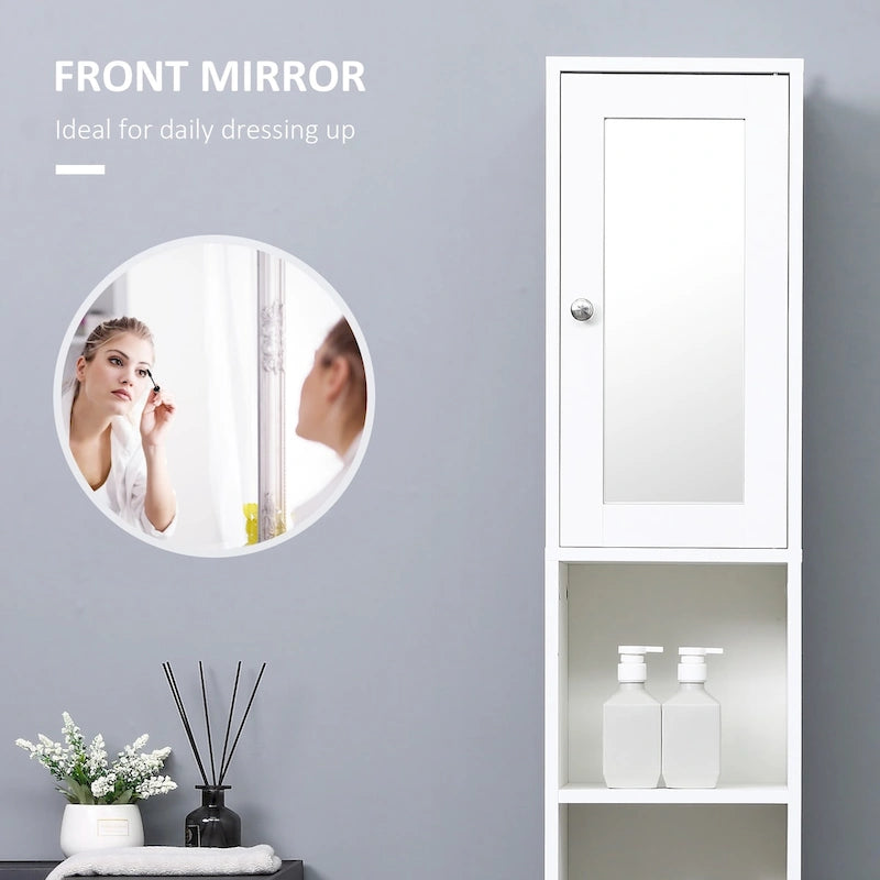 Mobile alto da bagno bianco con specchio sull'anta superiore