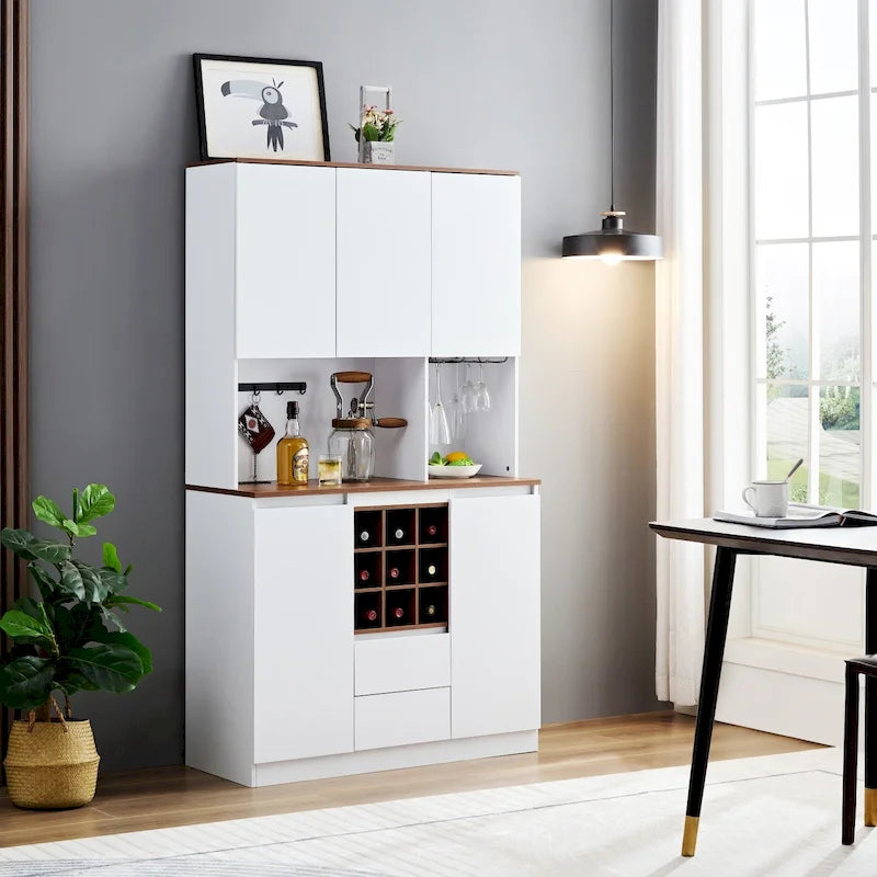 Mobiletto Bar Caffè/Vino Rustico con Credenza e Stazione di Ricarica