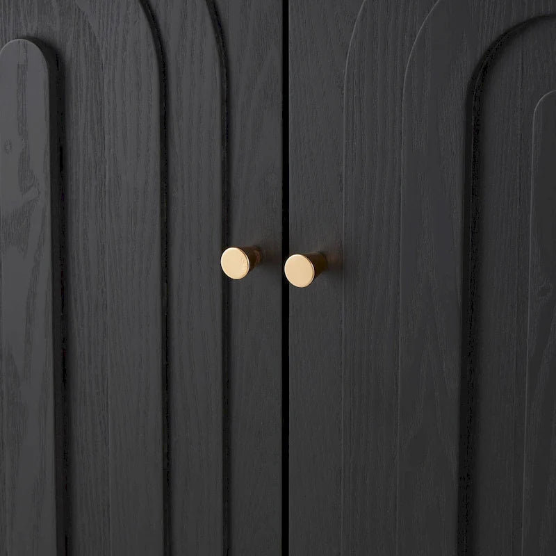 Mobile in MDF Nero con Ante ad Arco Intagliate in Stile Art Déco Geometrico e Pomelli Dorati